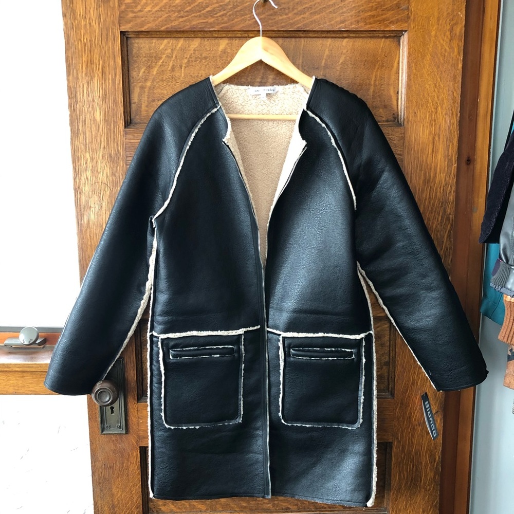 NWT Reversible faux leather/lambswool long coat